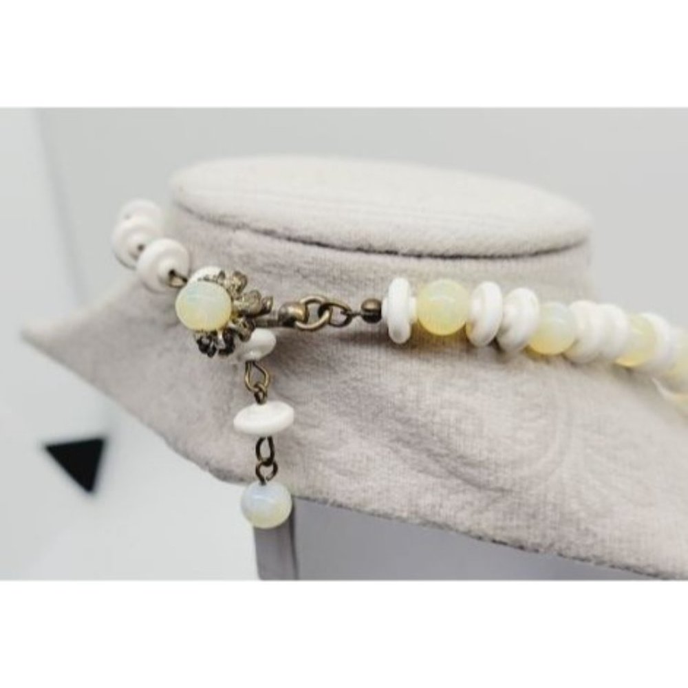 Stunning Vintage Miriam Haskell 1950 Vaseline Glass Yellow Necklace Signed Rare - Picture 4 of 10
